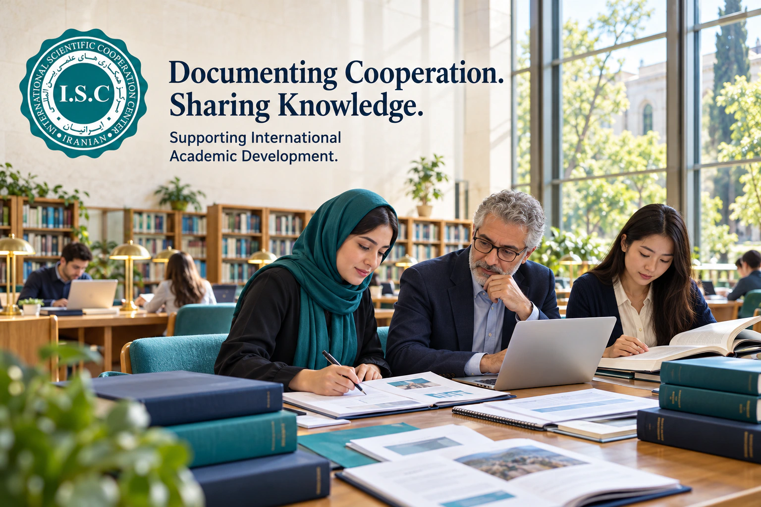 Academic professionals reviewing documents and sharing institutional knowledge